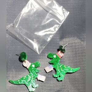 Green Dinosaur Earrings with American Flag